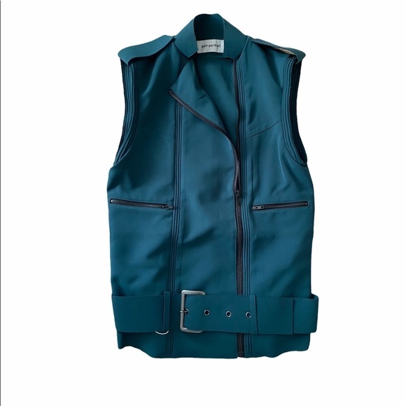 Self Portrait- NWT Green Teal Oversized Belt Buckle Vest - Picture 1 of 13